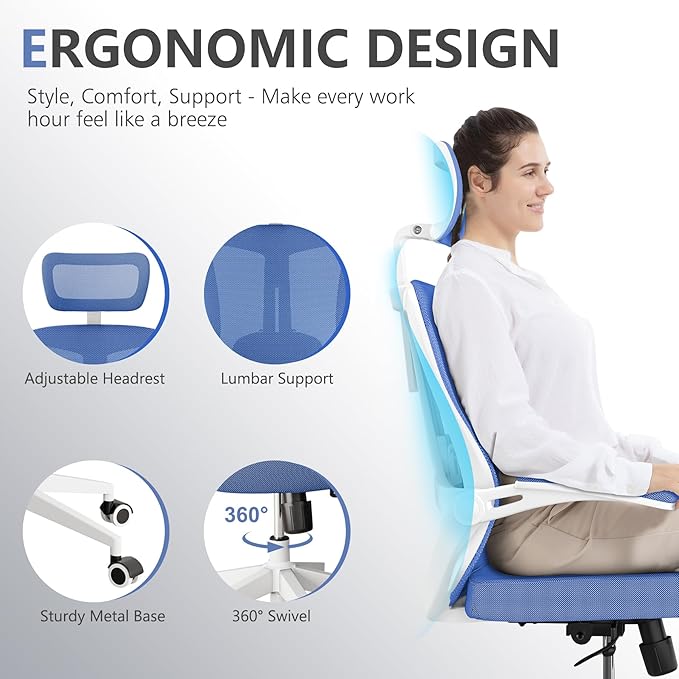 balmstar Ergonomic Office Chair Desk Chair - Mesh Computer Chair with 360° Swivel Wheels, Adjustable 90-130° Recline & Lumbar Support for Home Office, Supports up to 350lbs