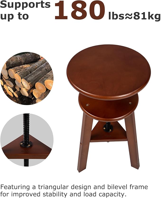 DJAR Wooden Drafting Stool, Beech Wood, Artist Stool Chair with Adjustable Height, Supports Up to 180 Lbs, for Artists, Home, Kitchen, or Office, Walnut