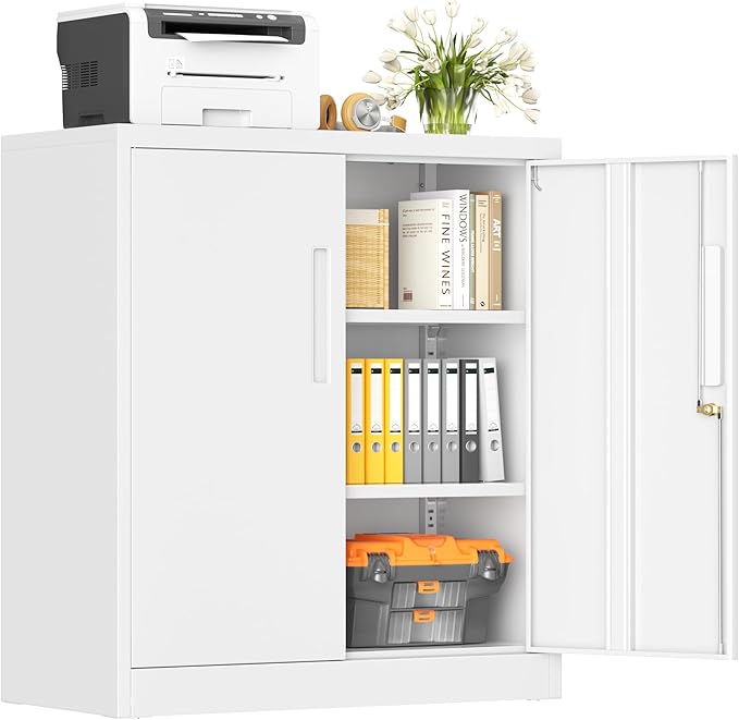 INTERGREAT Metal Storage Cabinet with Doors and Shelves,Lockable Storage Cabinet for Office,36”White Metal Utility Cabinet Garage Cabinets for Home Office, Garage, Kitchen, Shop