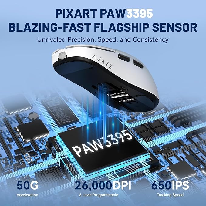 ATTACK SHARK X Ajazz AJ159 Superlight Gaming Mouse with RGB Charging Dock,PAW3395 26K DPI Sensor,56G Rechargeable Wireless Gaming Mouse,6 Programmable Buttons,Ergonomic Computer Mice USB3.0 for PC/MAC