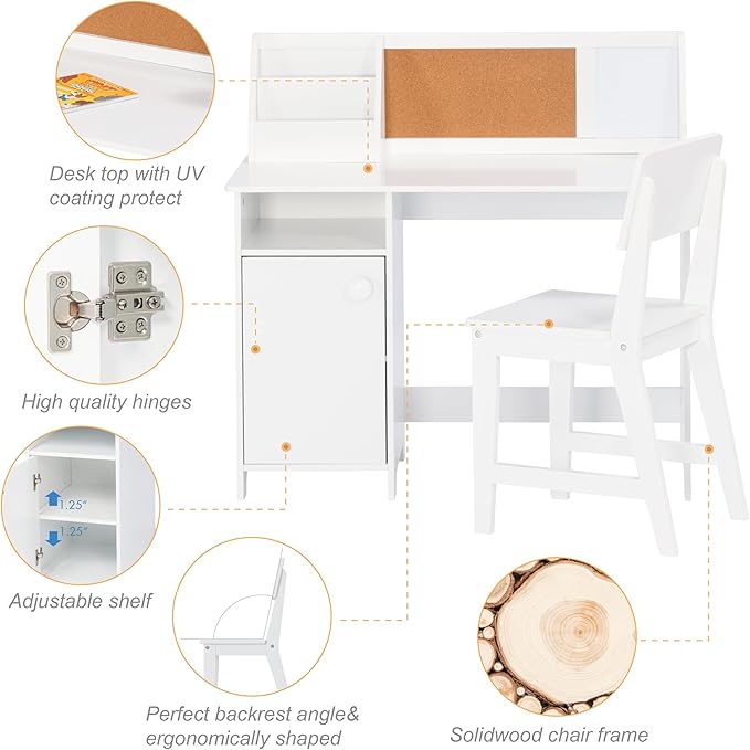 UTEX Kids Study Desk with Chair, Kids Desk and Chair Sets with Hutch for 3-8, Wooden Children Study Table, Student Writing Table Computer Workstation