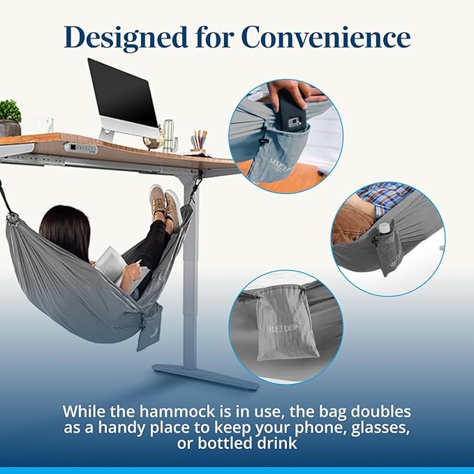 Uplift Desk Under Desk Hammock – Hammock for Office, Ergonomic Office Supplies Perfect for Rest & Relaxation, Durable and Easy to Use (Gray)