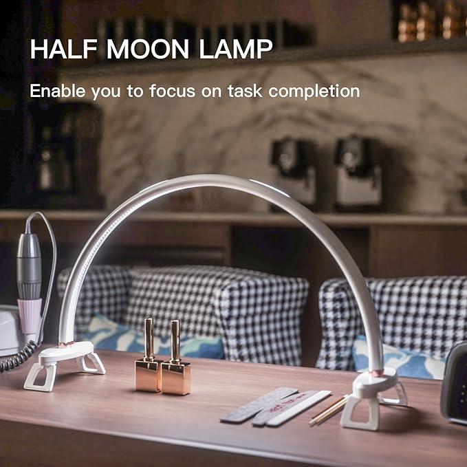 2pcs Half Moon Light for Nail Desk 20 Inch and 24 Inch Half Moon Lamp Portable Ring Light for Eyelash Extensions Suitable for Nail Beauty Crafts Sculpture, Brightness Adjustable