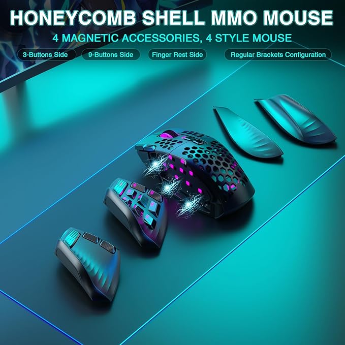 SOLAKAKA SM809 Pro Gaming Mouse with 9 Side Buttons,24000 DPI RGB Mouse for Gamer,16 Programmable Macros MMO Mouse,Black