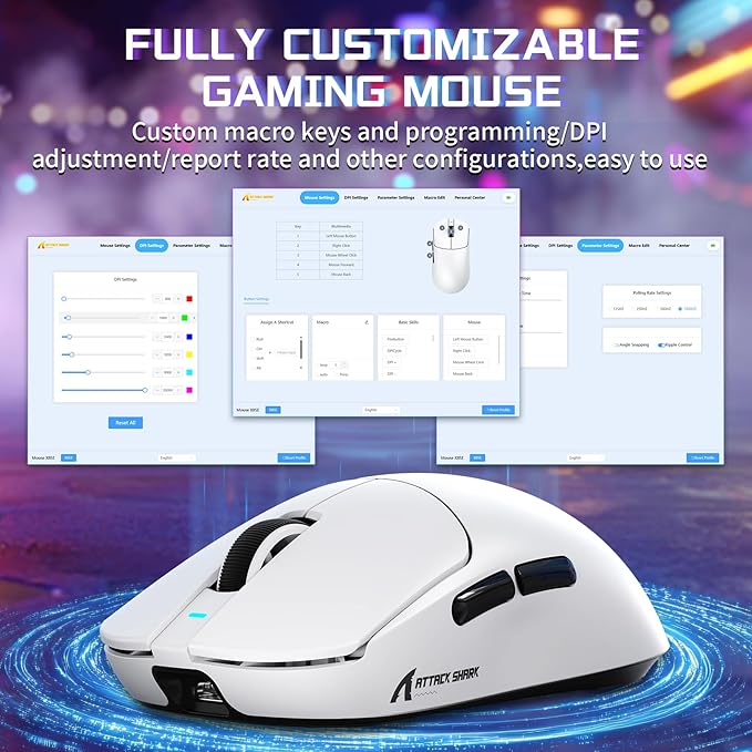 ATTACK SHARK X8SE Wireless Gaming Mouse,Adjustable 25K DPI PAW3311 Optical Sensor,Ergonomic 59g Lightweight,Triple Modes 2.4G/BT/USB-C Wired,500mAH Battery,5 Programmable Buttons for PC/Mac-White