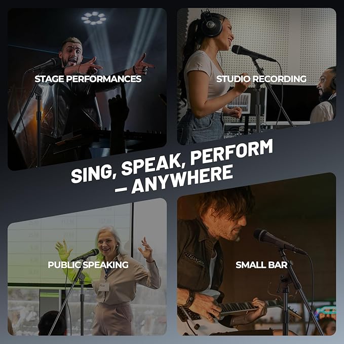 Phenyx Pro Vocal Microphone, Supercardioid Dynamic Mic with 16.4 ft XLR Cable, Mic Clip, Storage Bag, Wired Handheld Microphone for Singing, Stage, Studio, Karaoke (PM-26)