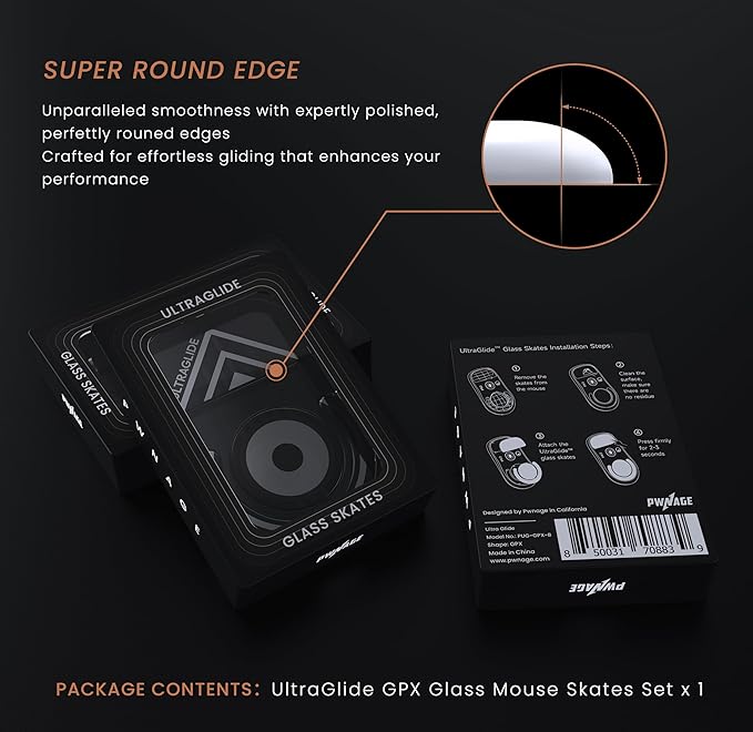 PWNAGE Ultraglide Glass Skates Feet for G Pro X Superlight GPX, Ultra-Smooth and Durable, 3M Adhesive, fit for Gaming Mouse Black and White