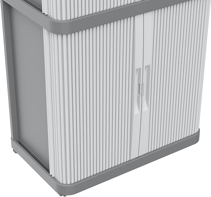 Terry, Rolling Space Cab 2, Indoor and Outdoor 2-Compartment Cabinet with Two Sliding Doors, 2 Adjustable Internal Shelves, Grey, in Recycled Plastic, Dimensions: 59x36x115 cm