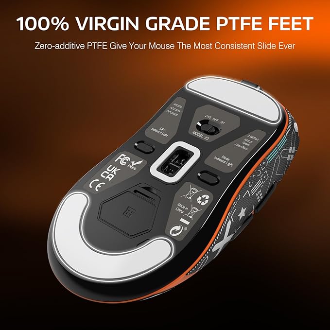 ATTACK SHARK X3 Lightweight Wireless Gaming Mouse with Tri-Mode 2.4G/USB-C Wired/Bluetooth,26K DPI, PAW3395 Optical Sensor,Kailh GM8.0 Switch,5 programmable Buttons for PC/Win/Mac(Orange+Stickers)