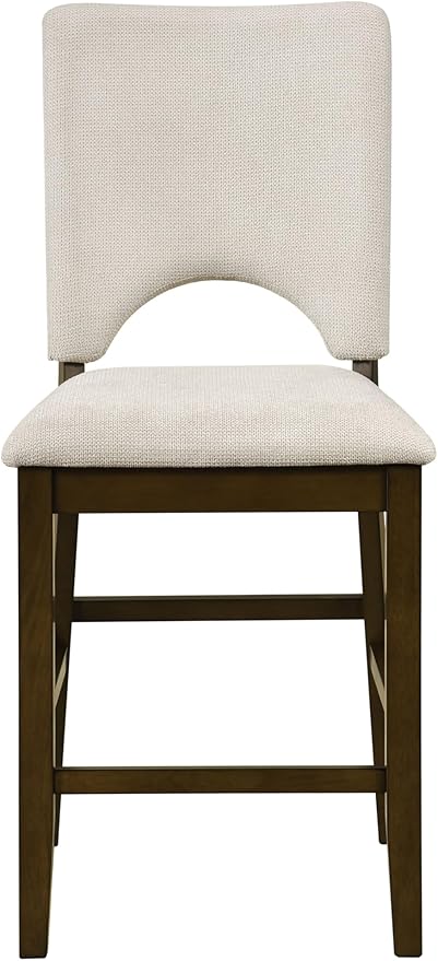 GOWE Contemporary Counter Height 5pc Dining Set Round Table with Shelf and 4X Chairs Comfort Light Beige Upholstery Dining Furniture Modern Contemporary Round Tabletop Table Base with Built-in Shelf