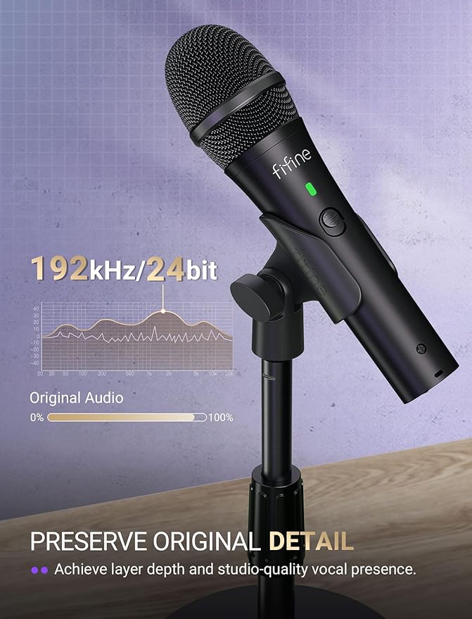 FIFINE USB/XLR Dynamic Microphone for Podcast Recording, Studio Mic Set with Desktop Stand for Vocal, Voice Over, Streaming, Black-AmpliTank TANK2