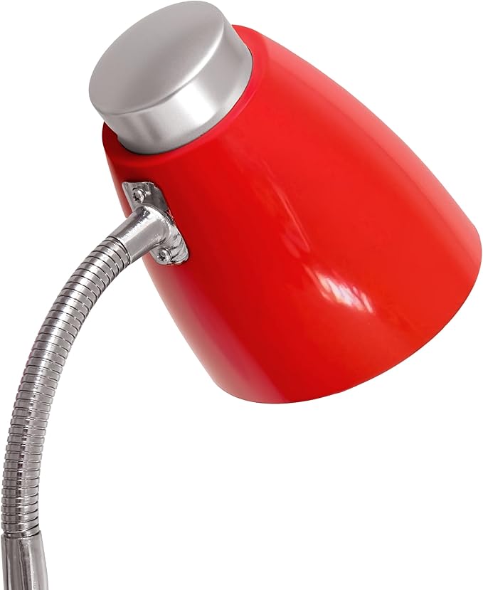 Simple Designs LD1067-RED Compartmental Desk Lamp with iPhone/iPad/Tablet Stand, Bendable Gooseneck, for Office, Living Room, Nightstand, Library, Entryway, Red