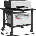 TUTOTAK 2 Tier Printer Stand, Rolling Printer Cart with Power Outlets and USB Ports, Mobile Printer Table with Wheels, for Under Desk, Office, Home, Black PS01BK001P