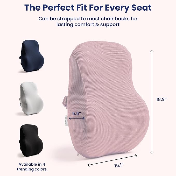 Coushy| Ergonomic Back Relief Cushion| Office Desk Accessories: Chair Cushions, Car Seat Cushion, Office Chair Cushion for Lumber Supporting Lumbar Support Pillow for Back Pain (Pink)
