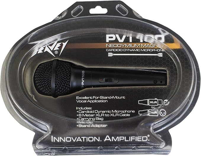 Peavey PVi 100 XLR Dynamic Cardioid Microphone with XLR Cable, 8.50 x 3.80 x 10.50 inches (577800)