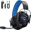 Krysenix Wireless Gaming Headset with Noise Canceling Microphone for PC, PS5, PS4, Switch, Mac, 2.4 GHz Wireless & Bluetooth 5.4 Gaming Headphones, Cool RGB Lighting, 50Hr Battery, 50mm Drivers(Blue)