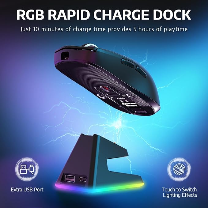 MAMBASNAKE Attack Shark X6 Wireless Gaming Mouse,RGB Magnetic Charging Dock,49g Ultralight X3 Upgrade,Tri-Mode 2.4GHz/BT5.2/USB-C,PAW3395 Sensor 26KDPI,G502 Programmable Mice for Win/Mac - Black