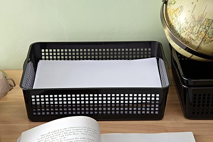 Eslite A4 Size Plastic Storage Basket,Desktop File Paper Letter Organizer Tray, 6-Packs (White+Black)
