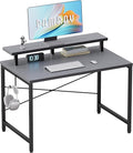 Pamray 32 Inch Small Computer Desk with Monitor Stand, Simple Office Desk with Headphone Hook for Small Spaces, Kids Study Writing Table for Bedroom, Grey