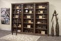 Martin Furniture Avondale 120" W Contemporary Wood Bookcase Wall with Ladder Storage Organizer Display, 5 Adjustable Shelves, Ringed Steel Frame, Fully Assembled, in Brown Finish