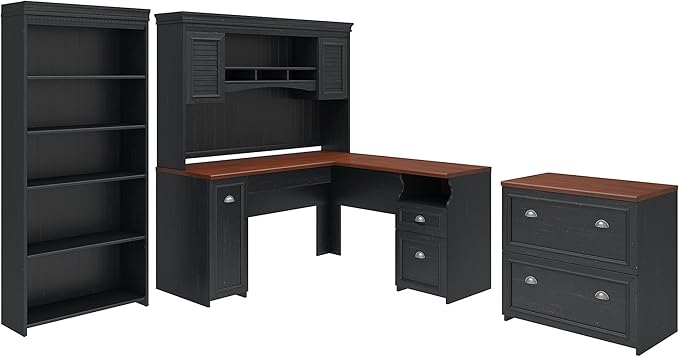 Bush Furniture Large Open Compartment is Perfect for a Small Book Collection While Three Smaller Shelves Organize Work-in-Progress