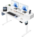 YESHOMY 55" x 23" Electric Standing Desk with 2 Drawers, Height Adjustable Computer Desk, Low Noise Home Office Stand Up Desk with 2 Preset Heights & 2 Hooks, White