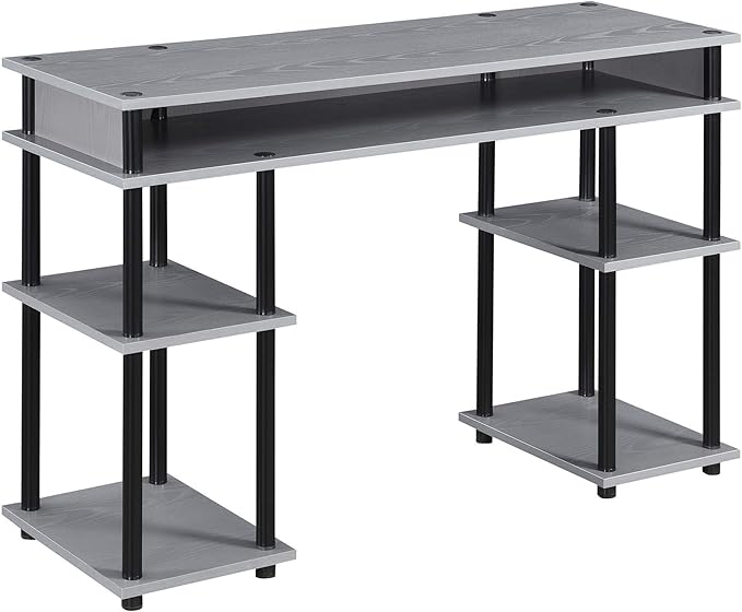 Convenience Concepts Designs2Go No Tools Desk Home Office Desk with Shelves, Corner Shelf Vanity Desk Computer Desk Nail Table for Nail Tech - 47.25" L x 15.75" W x 30" H, Gray/Black