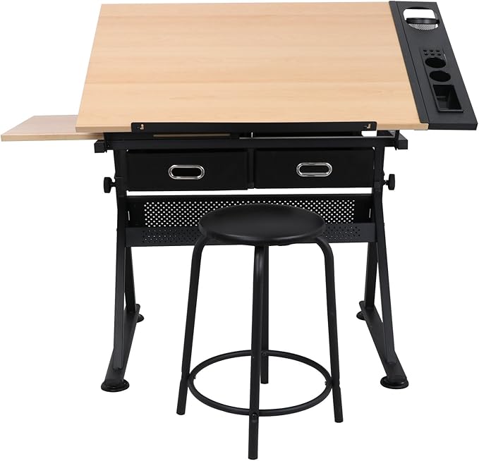 NOVA MICRODERMABRASION Adjustable Height Drafting Desk Drawing Table Tiltable Tabletop for Reading, Writing Art Craft w/Stool and Drawers
