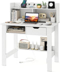 Tangkula White Desk with Hutch & Drawer, Modern Computer Desk with Charging Station USB & Type C Port, Cable Hole, Home Office Desk with Storage Shelves for Study Room Bedroom