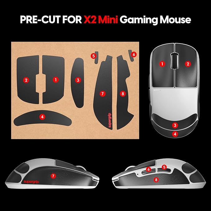 Pulsar Gaming Gears SUPERGRIP Griptape Set for X2, X2V2 mini Sweat Absorbing High Performance Anti Slip 3M Adhesive no Residue Mouse Grip Tape Ultra-Thin 0.5mm (0.02in)