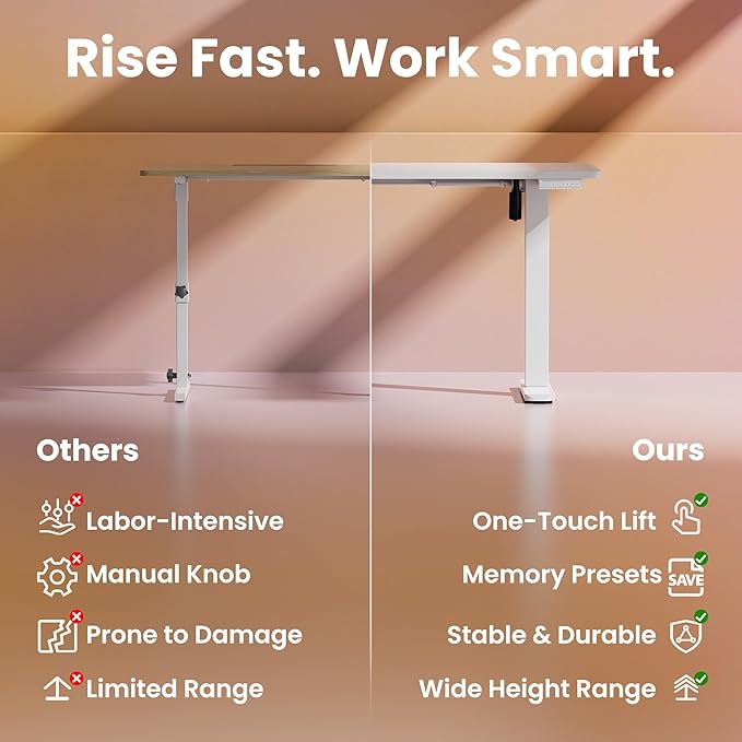 HUANUO 55 x 28 inch Electric Standing Desk Adjustable Height, 4 Memory Height Settings, Sit Stand Up Desk for Home Office & Computer Workstation, White
