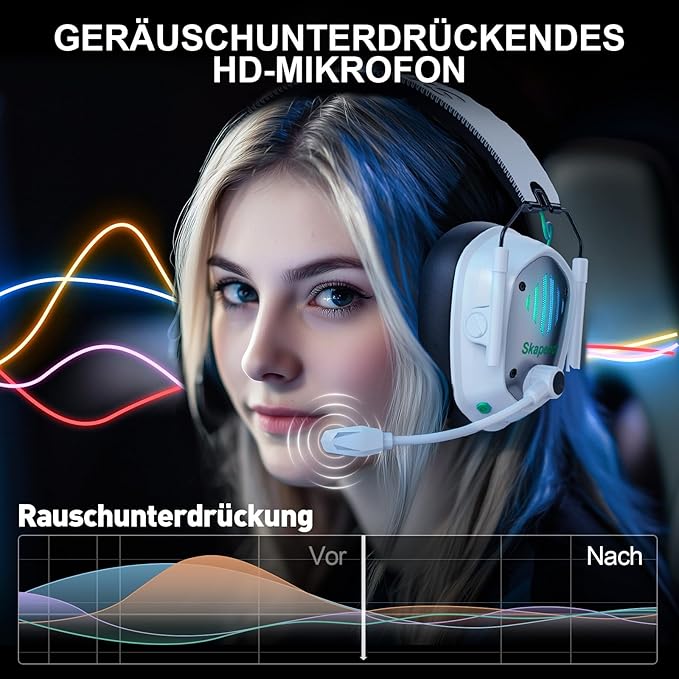 Wireless Gaming Headset for PS5, PS4, PC, Switch, Mac, Phone, 2.4GHz Gaming Headphones with 50mm Drivers, 3D Surround Sound, ENC Noise Cancelling Mic, Cool RGB Light, 50-Hour Gametime