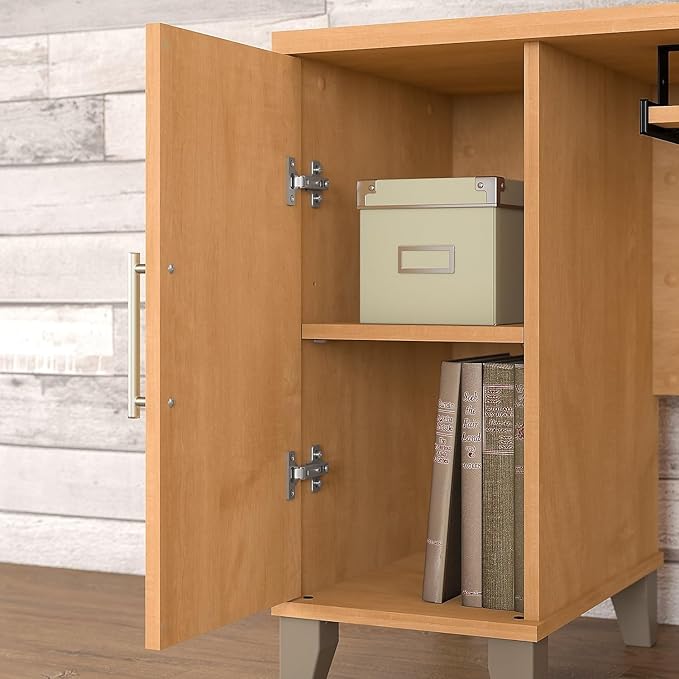 Bush Home Somerset 72W L Shaped Desk with Hutch and 5 Shelf Bookcase in Maple Cross