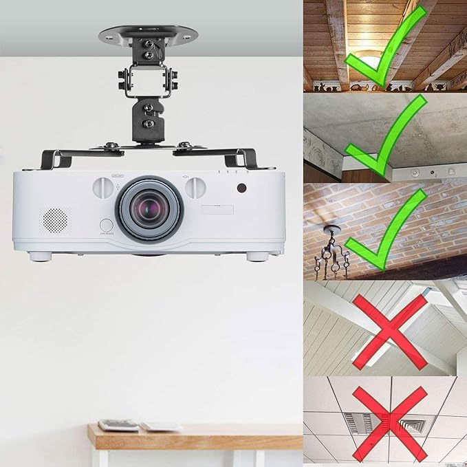 WALI Projector Ceiling Mount, Universal Low Profile Projector Mount with Retractable Arms and Multiple Adjustment Function (PM-002-B), Black