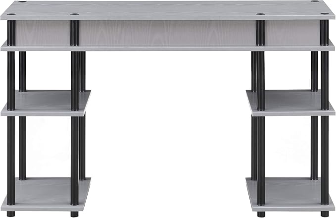 Convenience Concepts Designs2Go No Tools Desk Home Office Desk with Shelves, Corner Shelf Vanity Desk Computer Desk Nail Table for Nail Tech - 47.25" L x 15.75" W x 30" H, Gray/Black