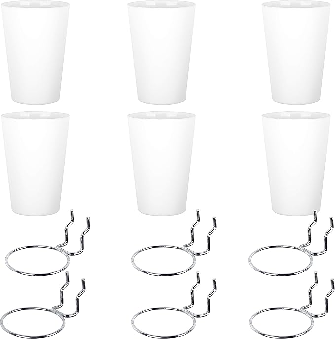 Kuhome 6 Sets Pegboard Hooks with Pegboard Cups, Ring Style Pegboard Bins with Rings, Pegboard Cup Holder Accessories for Organizing Storage (White)