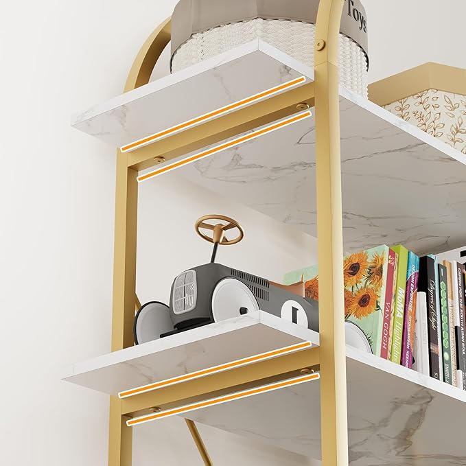 Arbuxzuy Arched Bookshelf 5 Tier Book Shelf, 31.5 Inch Width Industrial Arch Bookcase, Curved Tall Bookshelf with Open Shelves for Home Office, Living Room, Bedroom, Gold