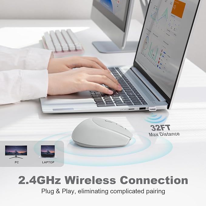 YUNZII C2 Wireless Mouse,2.4GHz Cute Silicone Noiseless Wireless Computer Mouse, Quiet Clicks, 3 Adjustable DPI, 1600 DPI Optical Tracking, Portable Ergonomic Mice for Laptop/PC/Mac (Gray)
