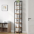 Hzuaneri Bookshelf Narrow Bookcase, Tall Storage Rack with Steel Frame, Display Standing Shelf Unit, Skinny Book Shelf for Study Living Room, Home Office, Industrial, 7-Tier Rustic Brown BC57701B