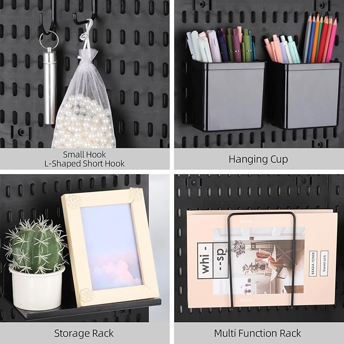 acDesign Pegboard Organizer, 4Pcs Metal Peg Board Panels with 26Pcs Peg Board Organizer Accessories for Walls Tool Organization