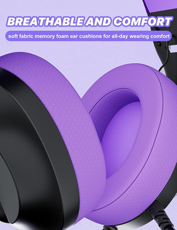 WIRWTRU S30 Gaming Headset with Microphone,198g Lightweight Design, Wired Gaming Headphones for Xbox, Xbox Series X|S, PS5, PS4, Switch, PC, Noise Cancelling Mic, Soft Earmuffs (Purple)