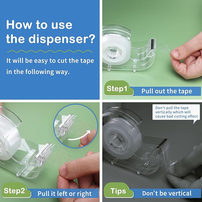 Transparent Tape with Dispenser, 0.7 in x 1000 in Clear Tapes and Refillable Dispensers, Office Tape Rolls with Dispenser Bulk for Craft Jobs, Gift Wrapping, Repairing, Home and School (48)