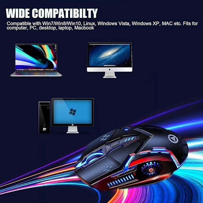 CHONCHOW Silent Click Mouse, Gaming Mouse Wired, 6 Button,4 DPI Upto 3200 DPI, RGB Lights, Compatibility for PC/Laptop/Mac, Wired Mouse Used for Games and Office (Black(Silent Click))