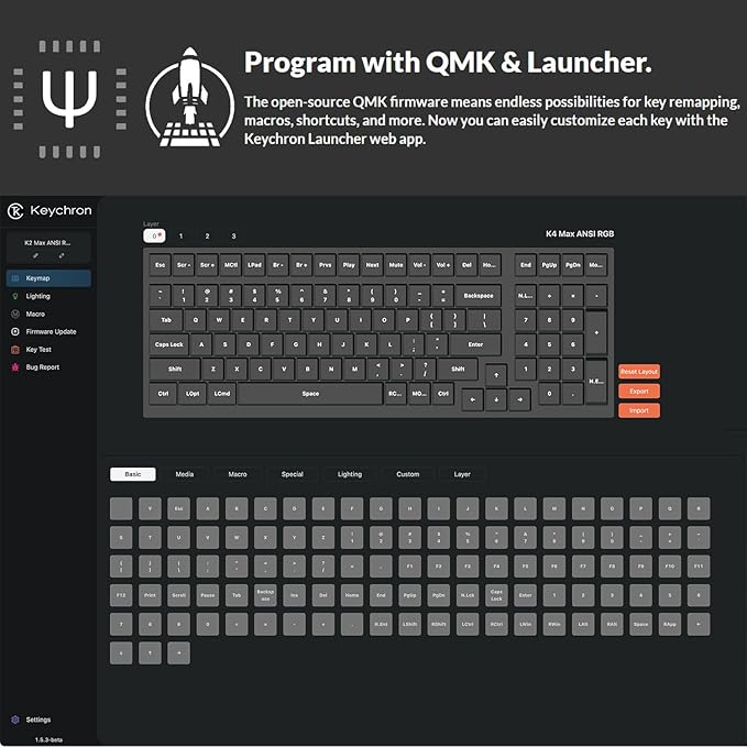 Keychron K4 Max QMK Wireless Custom Mechanical Keyboard, 96% Layout Tri-Mode Bluetooth 5.1/2.4G/USB-C Programmable White Backlight, Super Brown Switch NKRO Gaming Keyboard for Mac/Windows/Gamers