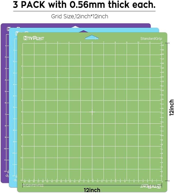 HTVRONT Cutting Mat, 3 Pcs Cutting Mat 12x12(Standard, Light, StrongGrip) Compatible with Cricut Maker 4/Maker 3/Maker/Explore 4/3/Air 2/One, Variety Adhesive Sticky Cutting Mats Accessories