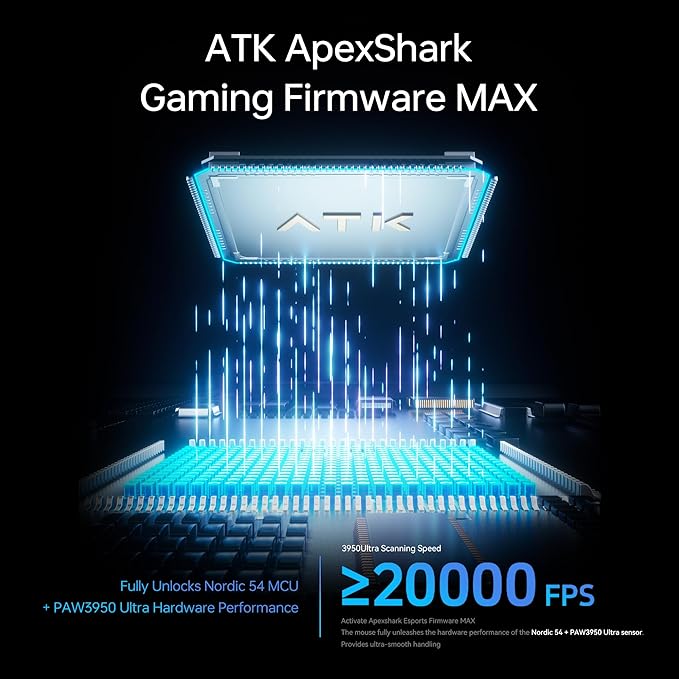 ATK Blazing Sky F1 V2 Wireless Gaming Mouse, 39 g, PAW3950 Ultra Sensor, Nordic 54L15 MCU, Optical Switches, Dual 8K, Dual-Mode 2.4G/Wired, 250H Battery (Ultimate, Black)
