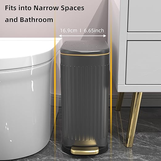 KSSKSS Slim Stainless Steel Desk Wastebasket – Gray (2.6 Gal)
