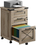 DEVAISE 3-Drawer File Cabinet with Hanging Files, Mobile Rolling Storage Cabinet for Home Office, Printer Stand, Farmhouse Style, Gray Oak