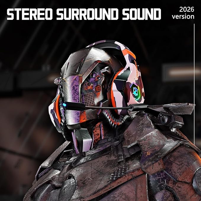 Ozeino Gaming Headset for PC, Ps4, Ps5, Xbox Headset with 7.1 Surround Sound, Gaming Headphones with Noise Cancelling Mic RGB Light Over Ear Headphones for Xbox Series X/S, Switch-Camo