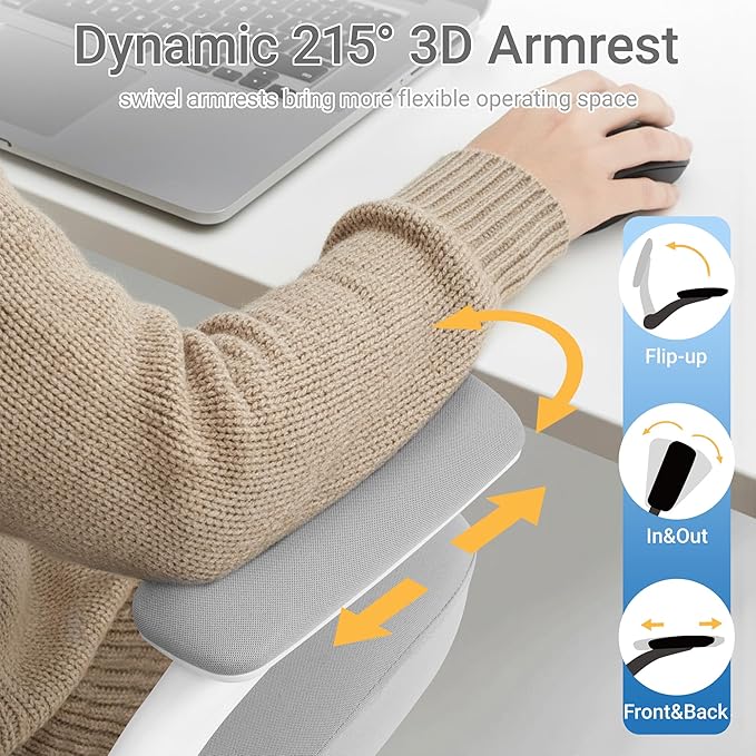 HYLONE Drafting Chair Tall Office Chair with Flip-Up Armrests Ergonomic Computer Chair with Lumbar Support Adjustable Footrest Ring Mesh Standing Desk Chair (Grey)